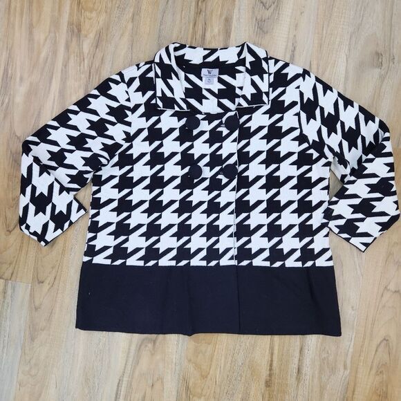 🔹️Worthington Black & White Houndstooth Double Breasted Sweater Jacket XLarge - Picture 2 of 12